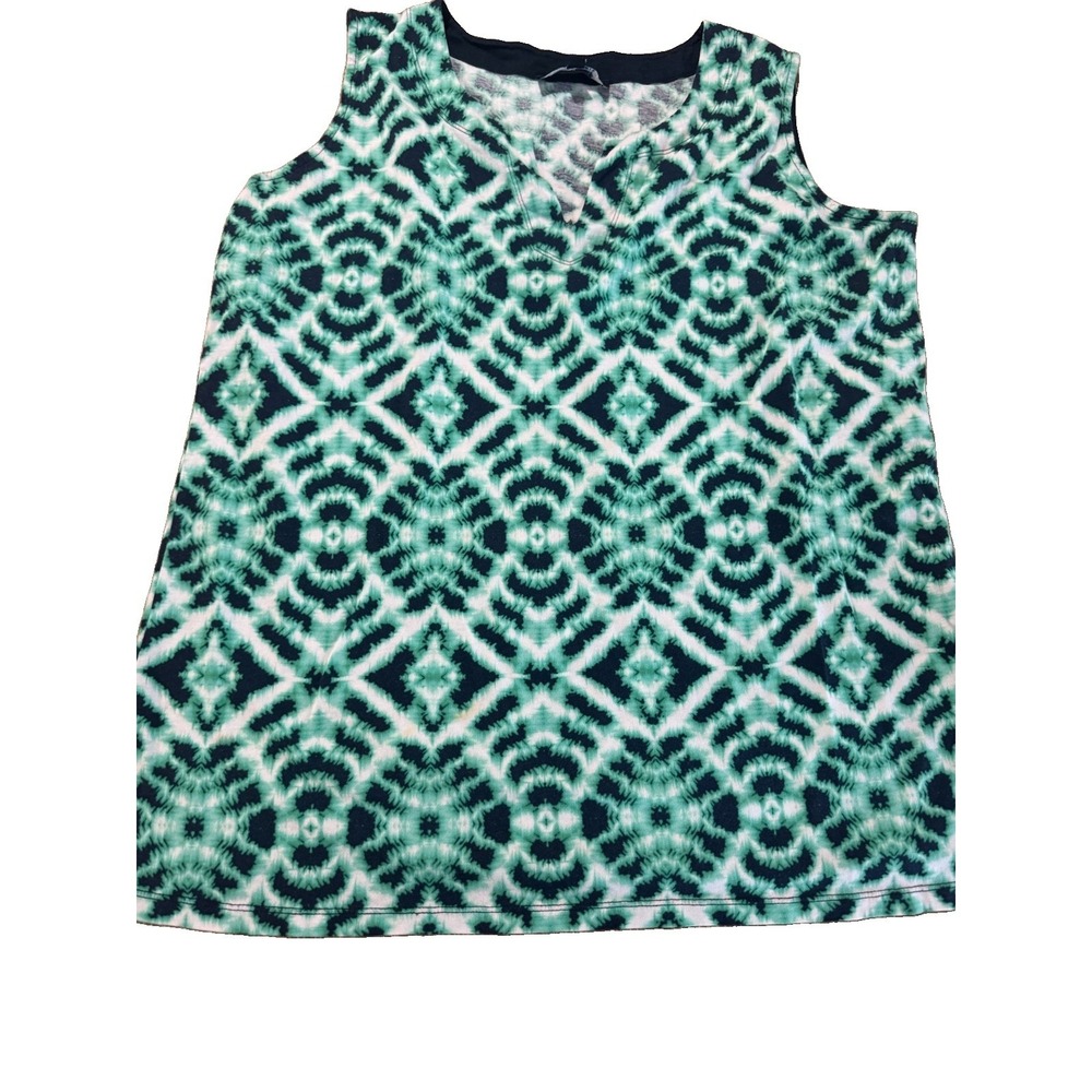 Jones New York Signature Woman 1X Green Navy Geometric Ikat Print
